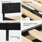 Letto a piattaforma imbottito con testiera imbottita - Queen Size, nero, struttura in metallo