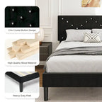Letto a piattaforma imbottito con testiera imbottita - Queen Size, nero, struttura in metallo