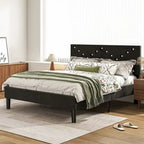 Letto a piattaforma imbottito con testiera imbottita - Queen Size, nero, struttura in metallo