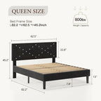 Letto a piattaforma imbottito con testiera imbottita - Queen Size, nero, struttura in metallo