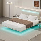 Telaio letto sospeso con luci LED, matrimoniale, beige