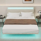 Telaio letto sospeso con luci LED, matrimoniale, beige