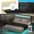 Telaio letto sospeso con luci LED, matrimoniale, beige