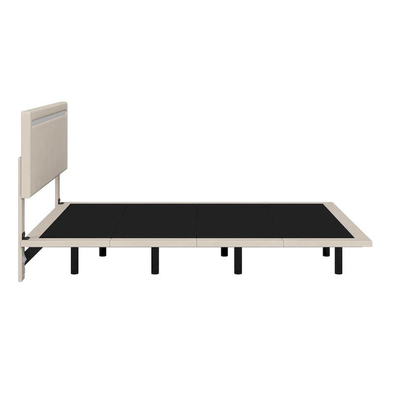 Telaio letto sospeso con luci LED, matrimoniale, beige