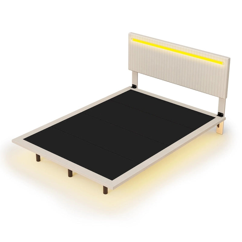 Telaio letto sospeso con luci LED, matrimoniale, beige