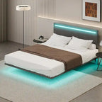 Telaio letto sospeso con luci LED, matrimoniale, beige