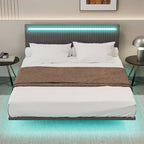 Telaio letto sospeso con luci LED, matrimoniale, beige