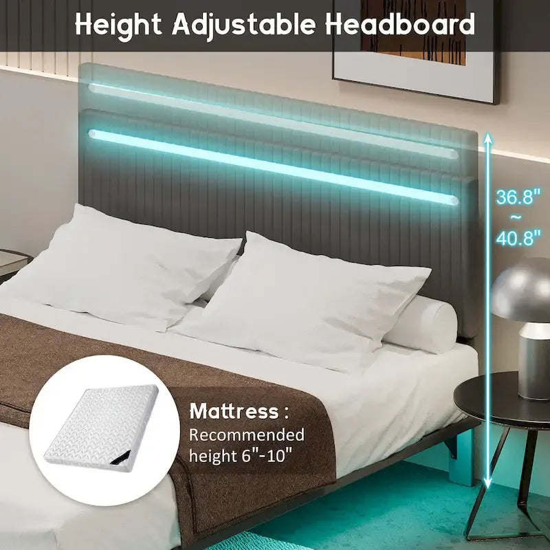 Telaio letto sospeso con luci LED, matrimoniale, beige