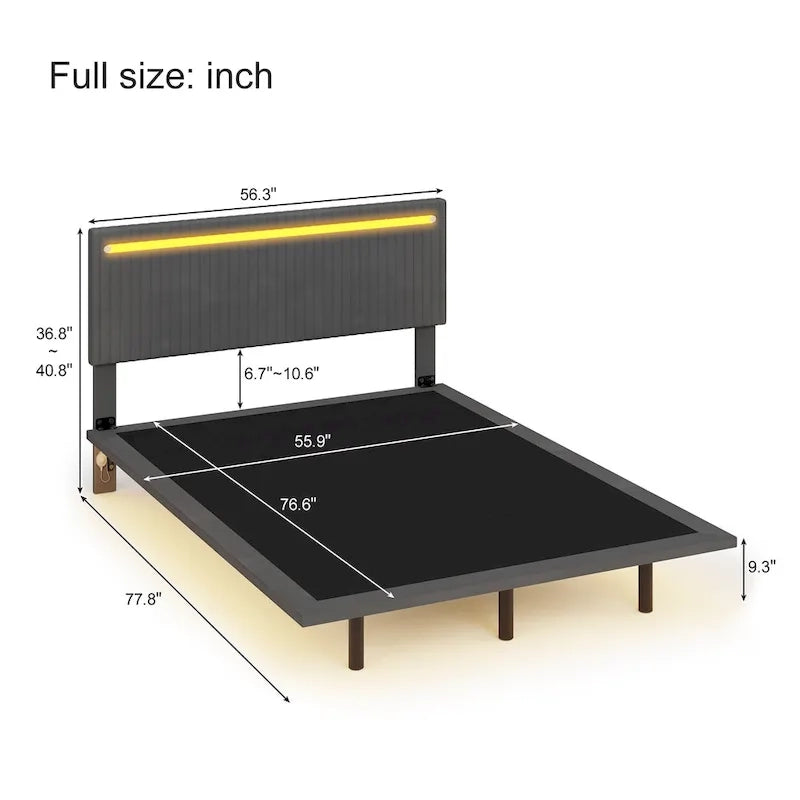 Telaio letto sospeso con luci LED, matrimoniale, beige