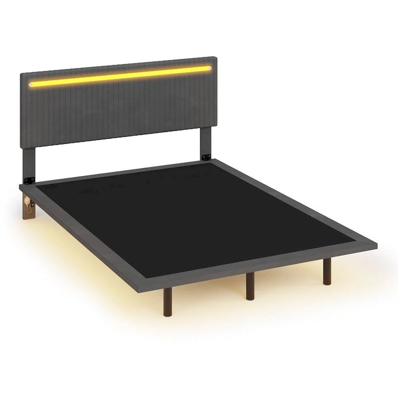 Telaio letto sospeso con luci LED, matrimoniale, beige