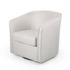 Poltrona girevole di design a barilotto rotondo, tessuto beige grano