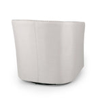Poltrona girevole di design a barilotto rotondo, tessuto beige grano