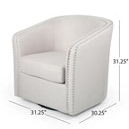 Poltrona girevole di design a barilotto rotondo, tessuto beige grano