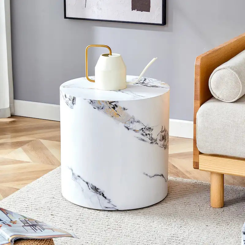 Tavolino rotondo da 39,8 cm con piano fantasia e base cilindrica