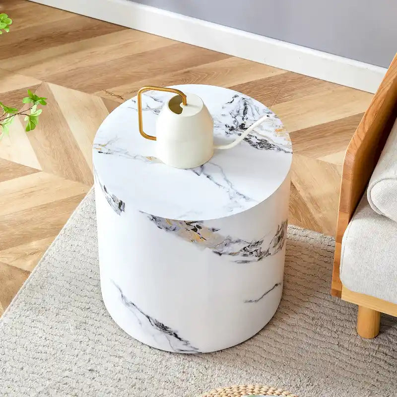 Tavolino rotondo da 39,8 cm con piano fantasia e base cilindrica