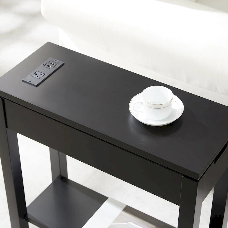 Tavolino stretto da divano con ricarica USB e cassetto portaoggetti