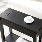 Tavolino stretto da divano con ricarica USB e cassetto portaoggetti