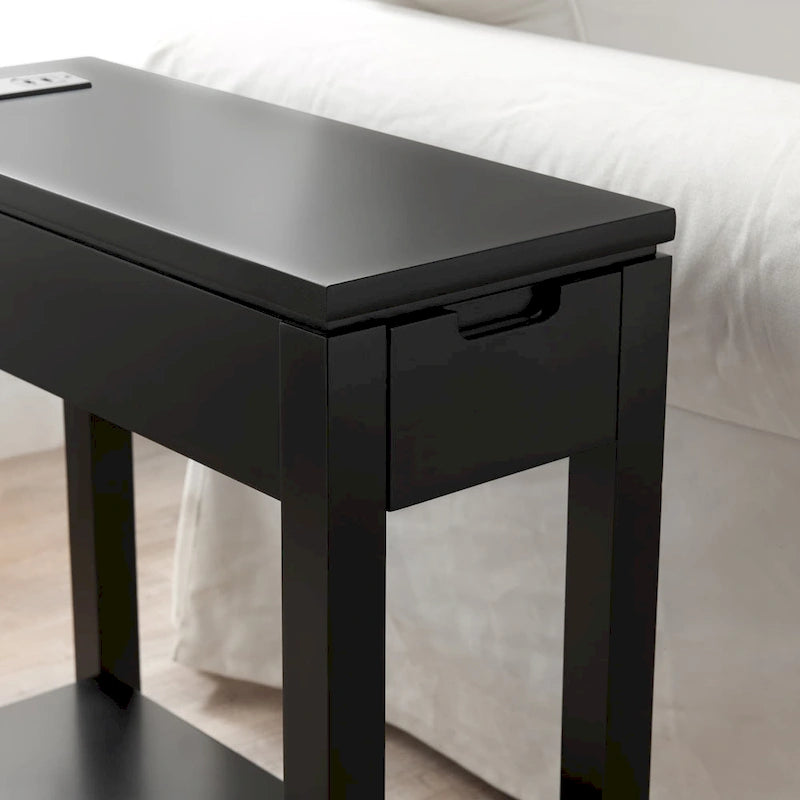 Tavolino stretto da divano con ricarica USB e cassetto portaoggetti