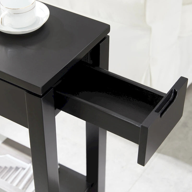 Tavolino stretto da divano con ricarica USB e cassetto portaoggetti