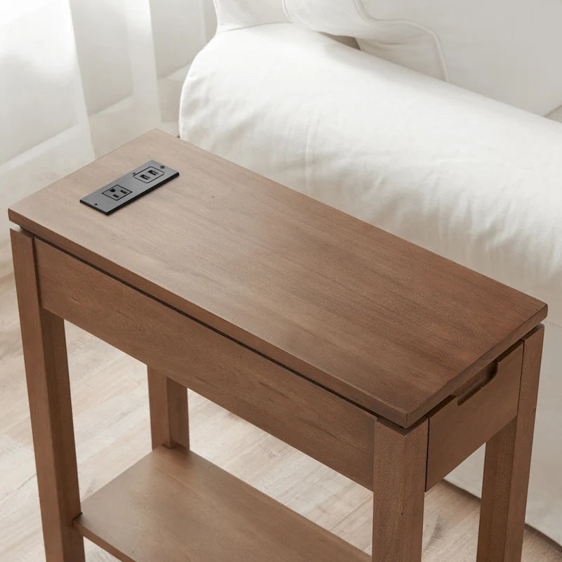 Tavolino stretto da divano con ricarica USB e cassetto portaoggetti
