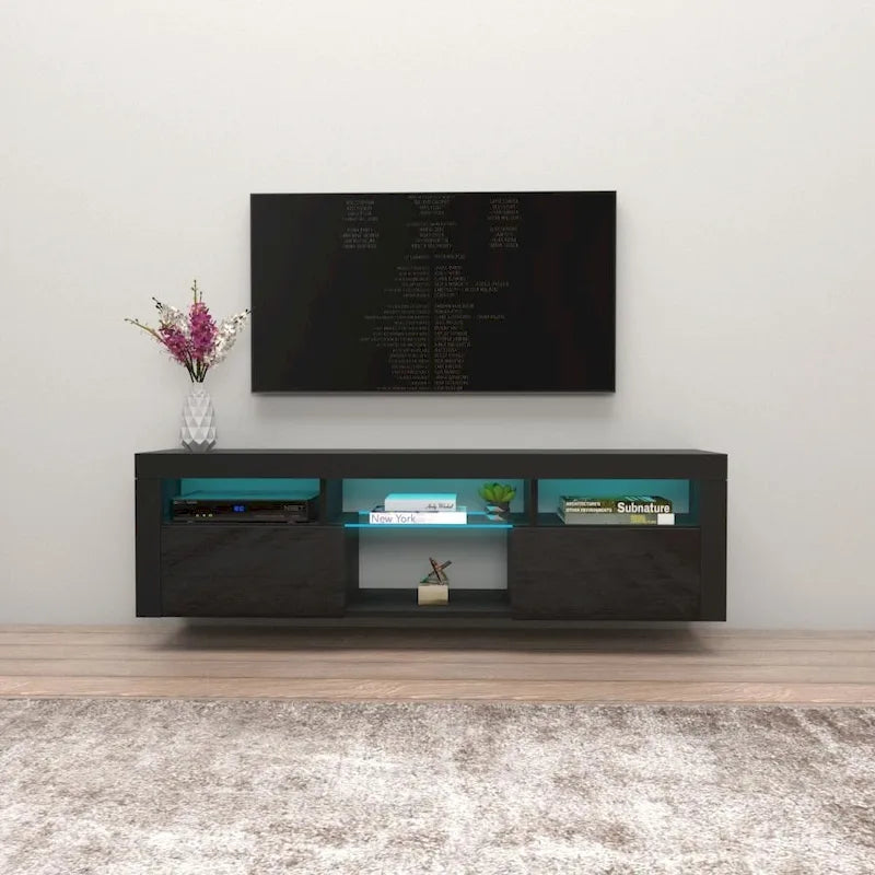 Mobile TV sospeso a parete da 63" con luci a LED