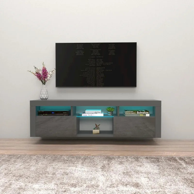 Mobile TV sospeso a parete da 63" con luci a LED