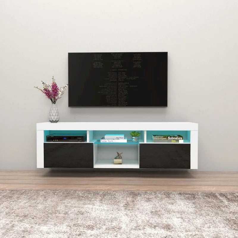 Mobile TV sospeso a parete da 63" con luci a LED