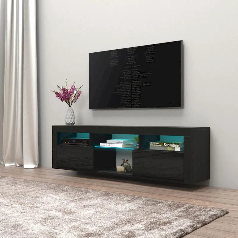 Mobile TV sospeso a parete da 63" con luci a LED