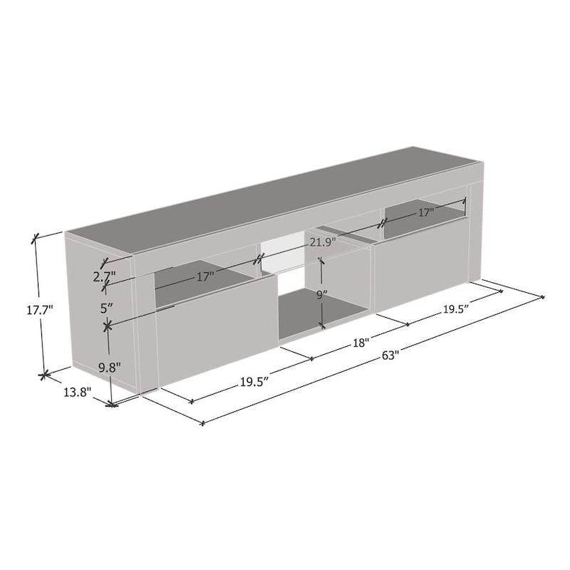 Mobile TV sospeso a parete da 63" con luci a LED