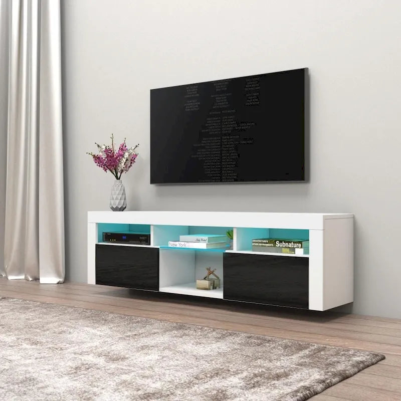 Mobile TV sospeso a parete da 63" con luci a LED