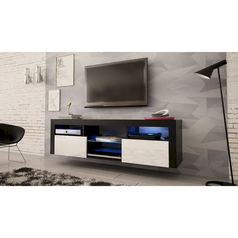 Mobile TV sospeso a parete da 63" con luci a LED