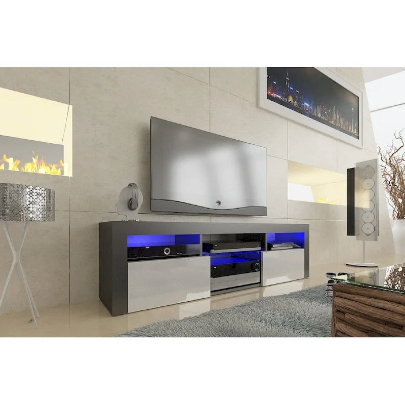 Mobile TV sospeso a parete da 63" con luci a LED