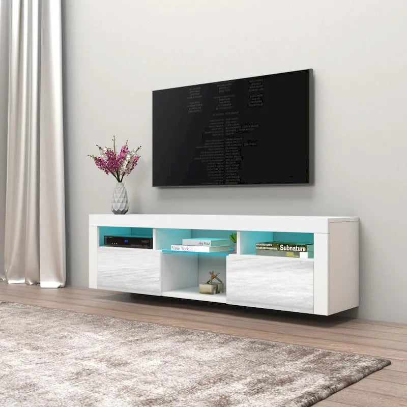 Mobile TV sospeso a parete da 63" con luci a LED
