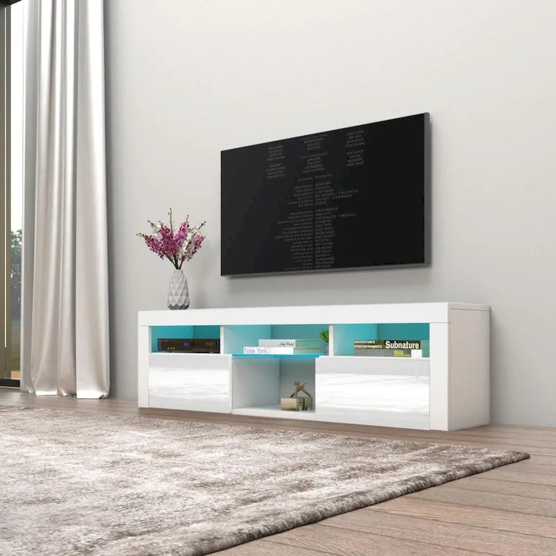 Mobile TV sospeso a parete da 63" con luci a LED