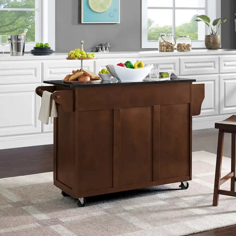 Carrello da Cucina con Piano in Pietra – Finitura Mogano