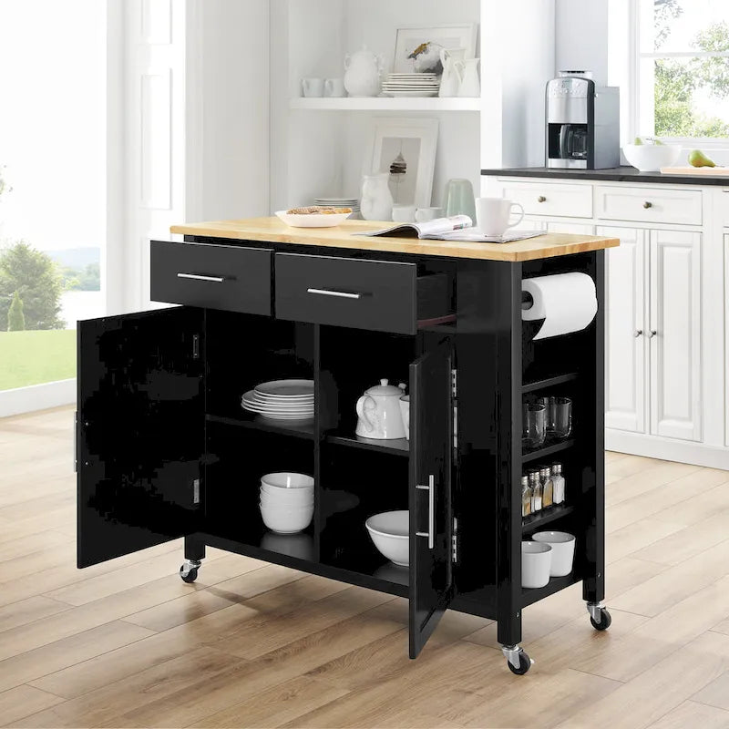 Carrello da cucina con isola, piano in legno e contenitore