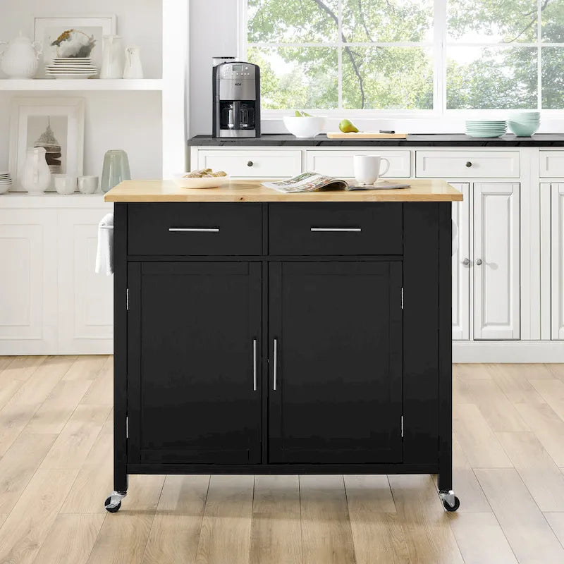 Carrello da cucina con isola, piano in legno e contenitore