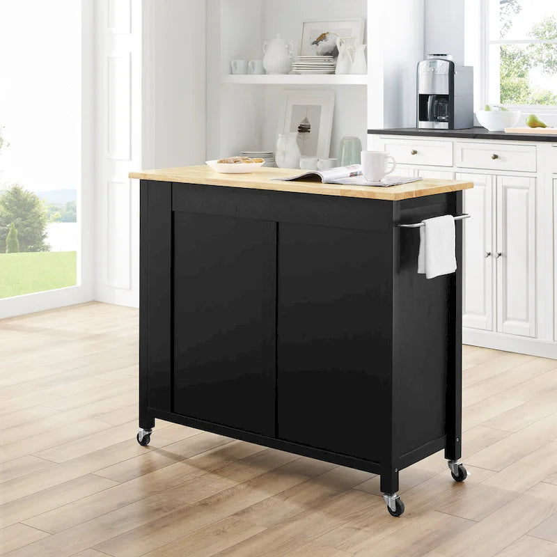 Carrello da cucina con isola, piano in legno e contenitore