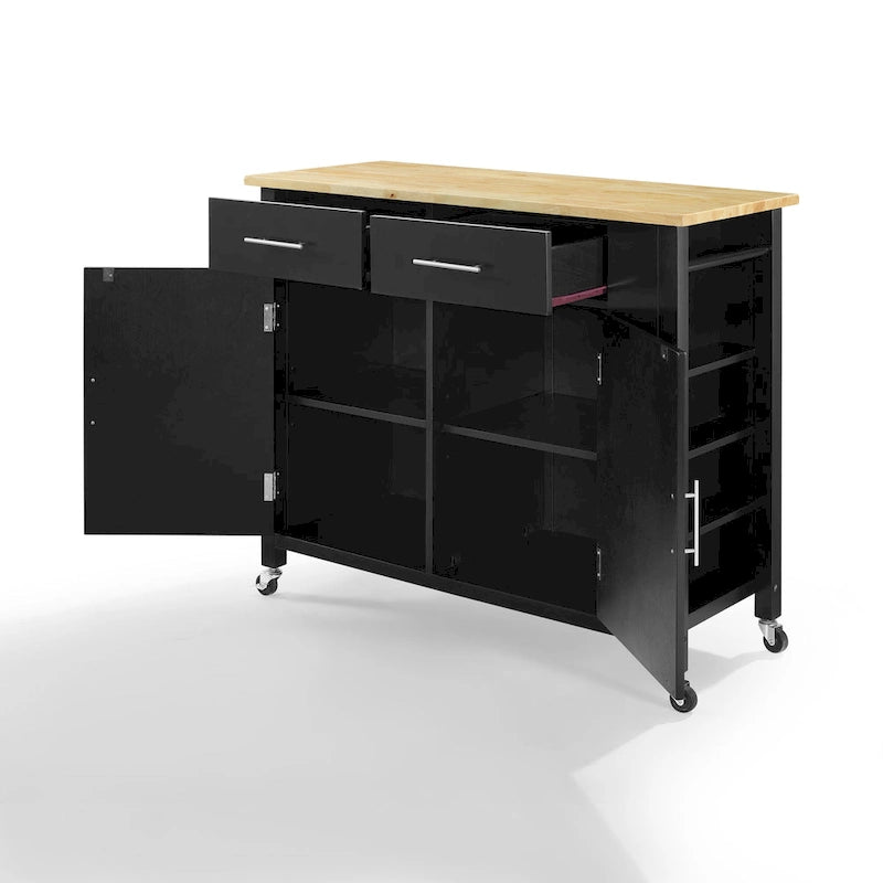 Carrello da cucina con isola, piano in legno e contenitore