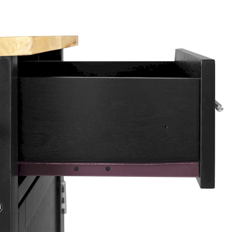Carrello da cucina con isola, piano in legno e contenitore