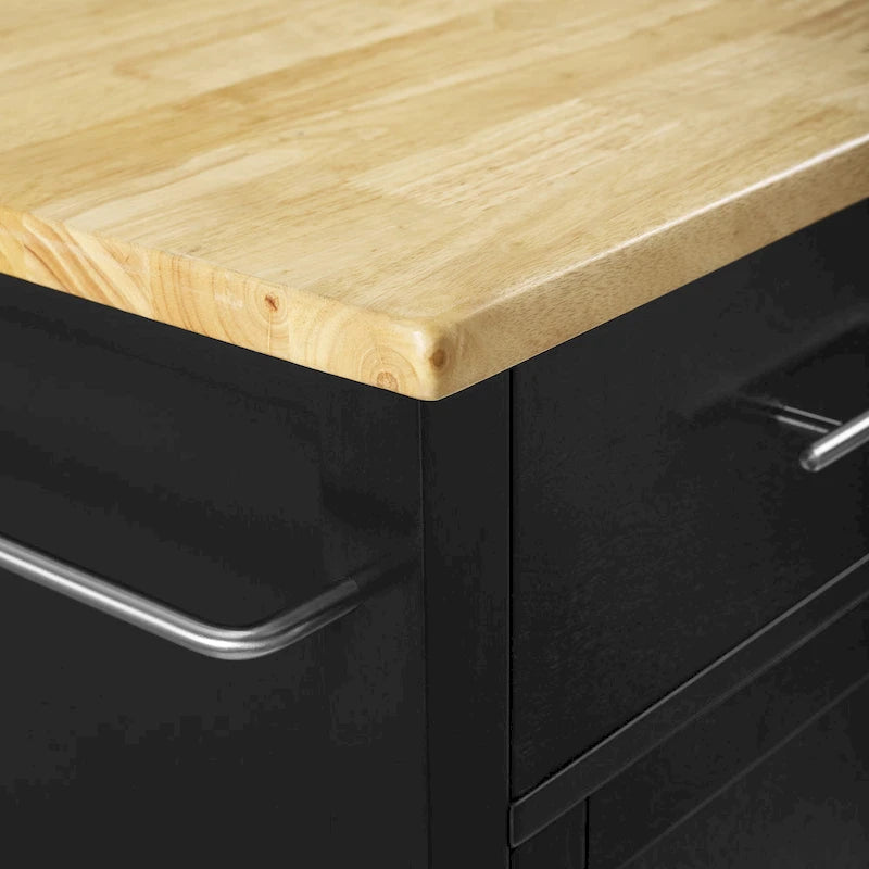 Carrello da cucina con isola, piano in legno e contenitore