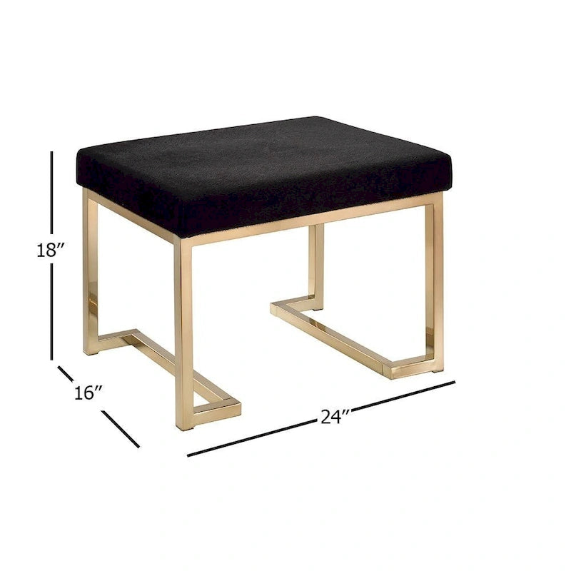 Pouf in tessuto nero con base in metallo color champagne e contenitore a scomparsa