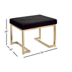 Pouf in tessuto nero con base in metallo color champagne e contenitore a scomparsa