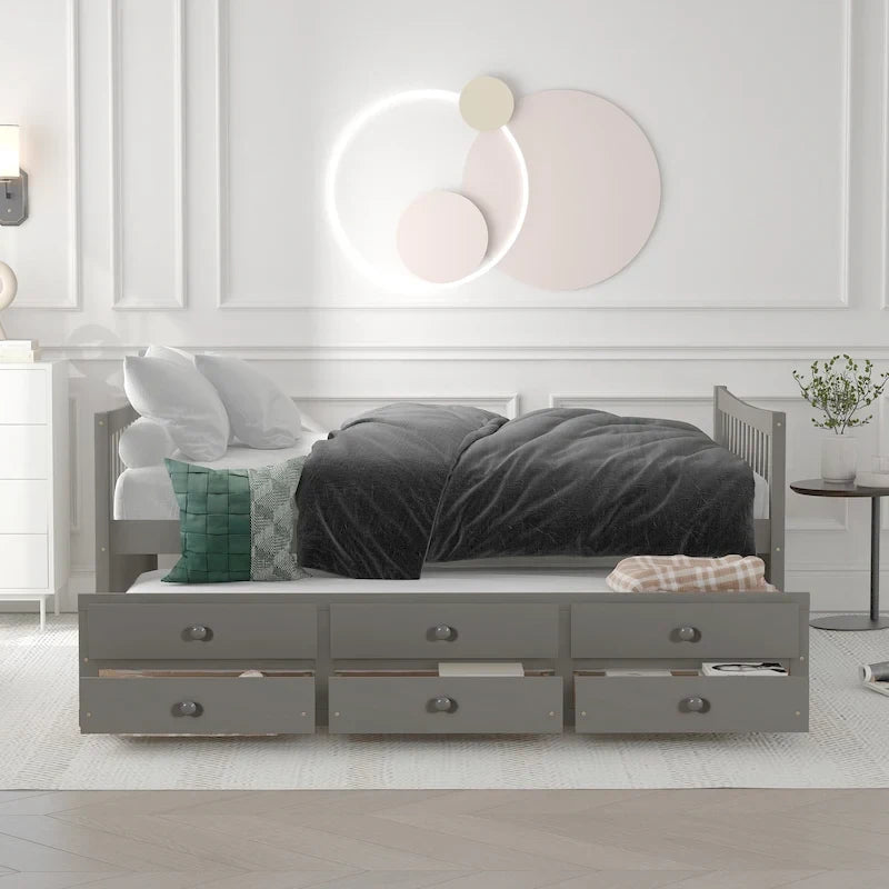 Divano letto con rotelle estraibili e 3 cassetti portaoggetti