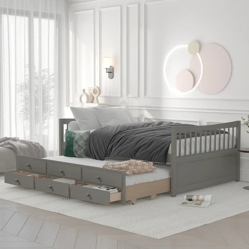 Divano letto con rotelle estraibili e 3 cassetti portaoggetti
