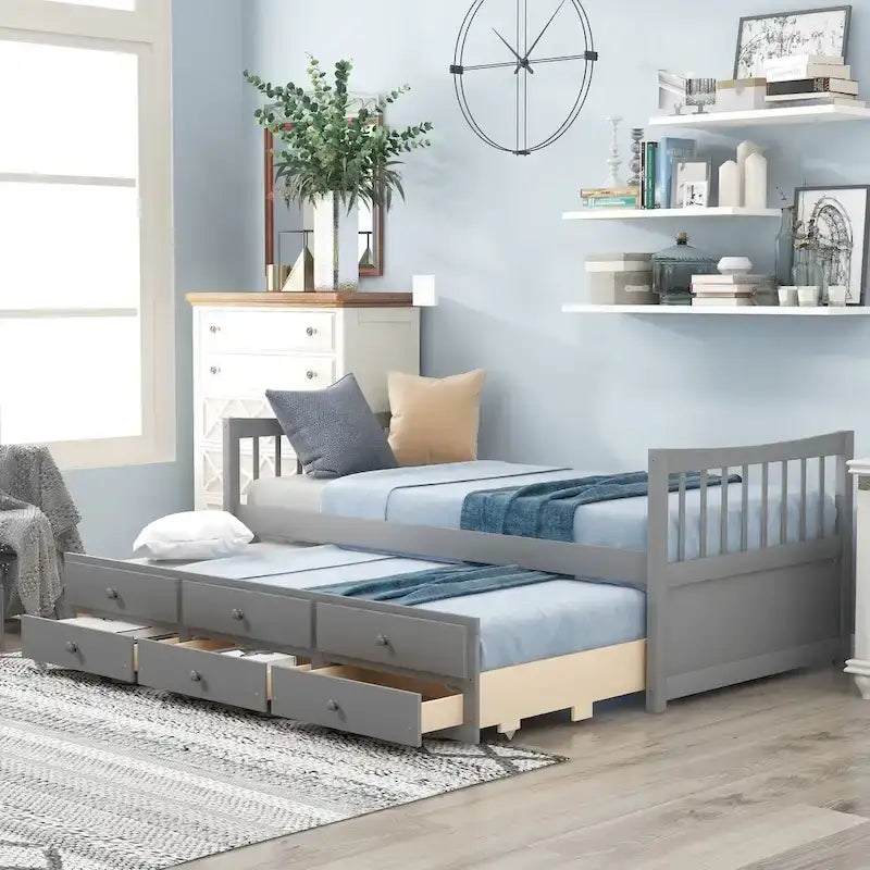 Divano letto con rotelle estraibili e 3 cassetti portaoggetti
