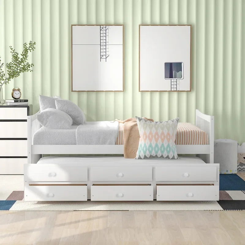 Divano letto con rotelle estraibili e 3 cassetti portaoggetti