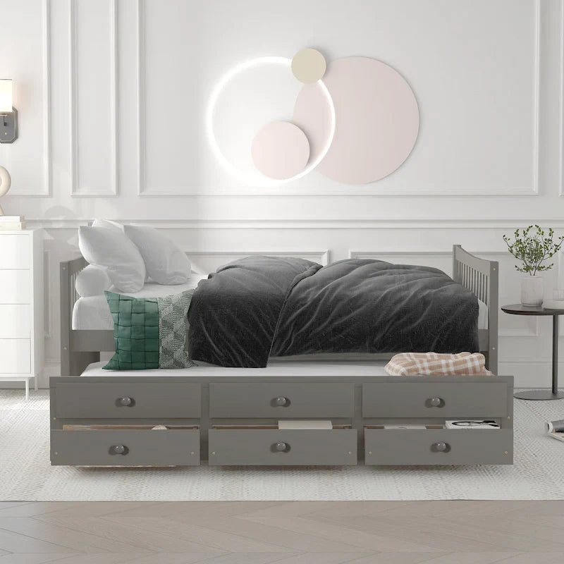 Divano letto con rotelle estraibili e 3 cassetti portaoggetti