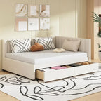 Letto a giorno imbottito matrimoniale con 2 cassetti portaoggetti – Lino Beige