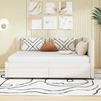 Letto a giorno imbottito matrimoniale con 2 cassetti portaoggetti – Lino Beige